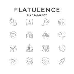 set line icons of flatulence vector