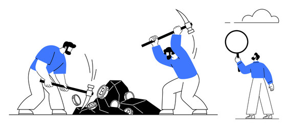 team effort in mining gems with tools vector image