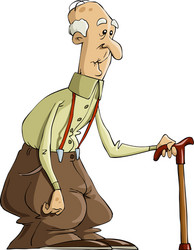 Cartoon of old man with a walking stick Royalty Free Vector