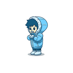 cute boy wearing thick jacket cartoon Vector Image