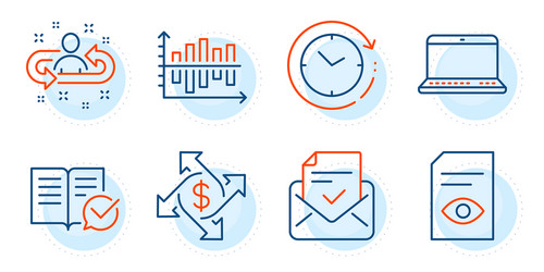 diagram chart time change and notebook icons set vector image