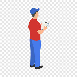 Man checking warehouse icon isometric style vector