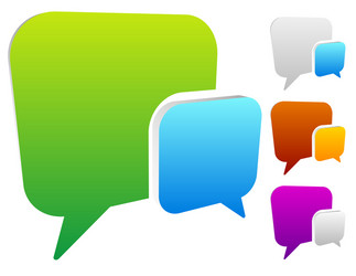 2 overlapping squarish speech talk bubbles vector