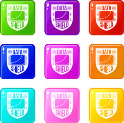 data shield icons set 9 color collection vector image