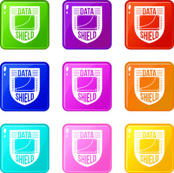 Data shield icons set 9 color collection vector