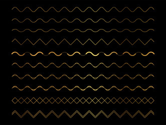 gold zigzag wave line border frame element set vector image