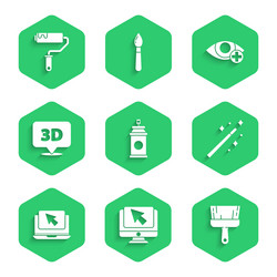 set paint spray can computer monitor and cursor vector image