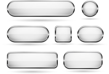 White glass buttons with chrome frame 3d icons vector