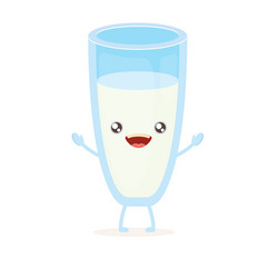 Funny cartoon cute smiling milk glass character vector