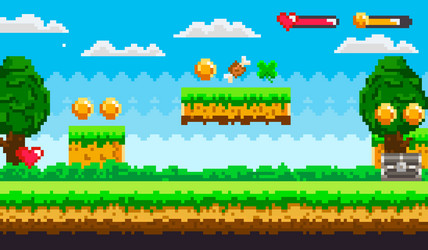 retro pixel art platform game level with coins vector image