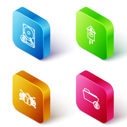 set isometric line hard disk drive and lock retro vector image