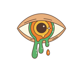 cartoon retro groovy hippie eye with melt retina vector