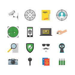 cartoon security and spy color icons set vector