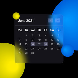 Glassmorhism calendar template ui ux gui layout vector