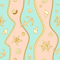 Golden chains and seashell stripe seamless pattern vector