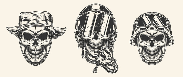 Monochrome Soldier Skull Set Vector Image