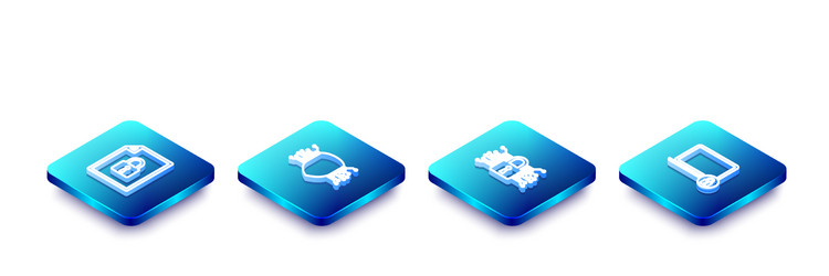 set isometric line document and lock cyber vector image