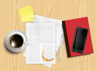 realistic office desk with different objects vector image