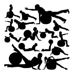 woman exercise with pilates ball silhouettes Vector Image
