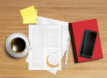 realistic office desk with different objects vector image