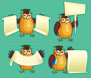 Wise owls with blank sign copy space for own text vector