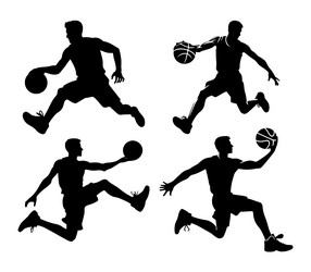 man basketball player silhouette set vector image