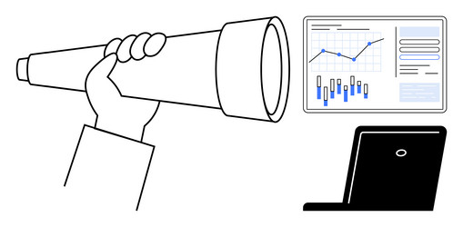 person using telescope to analyze financial data vector image