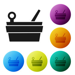 Black sauna bucket and ladle icon isolated vector