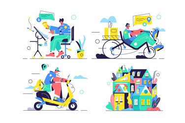 designer paint courier deliver package guy vector