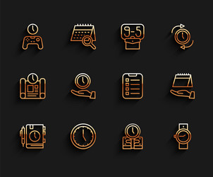 set line daily paper notepad clock gamepad vector image