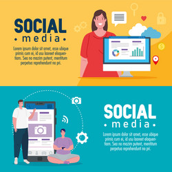 Set banners social media with icons vector