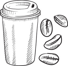 doodle coffee cup portable disposable togo beans vector