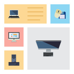 flat icon laptop set of processor notebook pc vector image