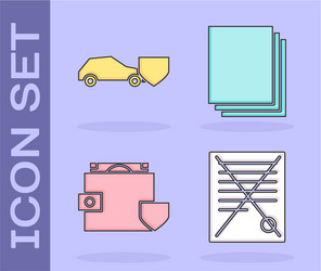 set delete file document car with shield wallet vector image