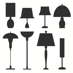 set of different lamps black floor and table vector