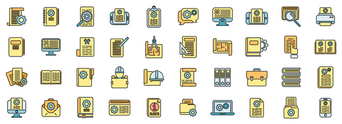 technical document icons set color line vector image