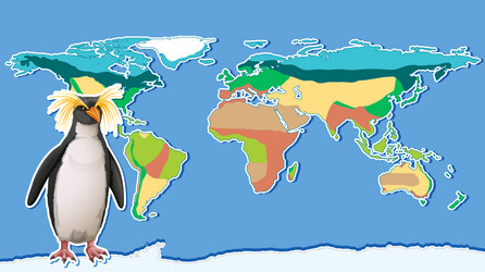 thumbnail design with penguin on world map vector image