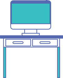 desk table with drawers and desktop computer above vector image