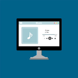 media player application app template with flat vector image