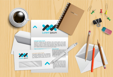realistic office desk with different objects vector image