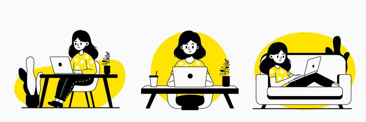 woman works at a laptop simple stile work vector