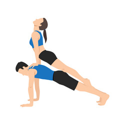 Young couple practicing yoga together upward Vector Image