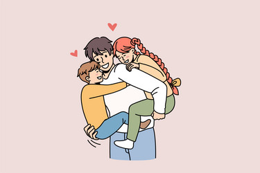 happy children piggyback young father showing love vector