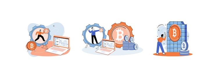 Cryptocurrency bitcoin mining metaphor blockchain vector