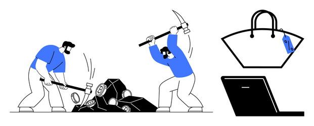 manual laborers breaking rocks with tools next vector image