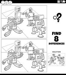 differences educational game with robots coloring vector