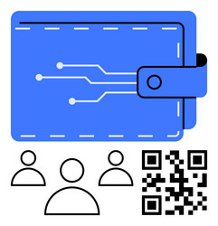 digital wallet with circuit lines qr code vector image