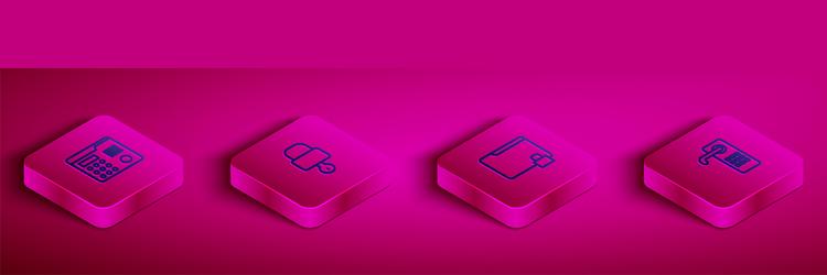 set isometric line house intercom system lock vector image