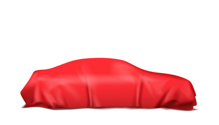 Car covered with red silk isolated on white vector