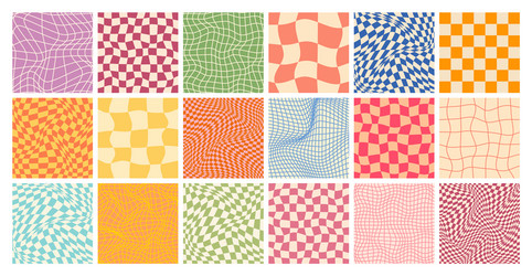 groovy checkered pattern colorful distorted tiled vector image